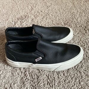 Vans off the wall perforated black leather Unisex Classic Slip-On Sneakers